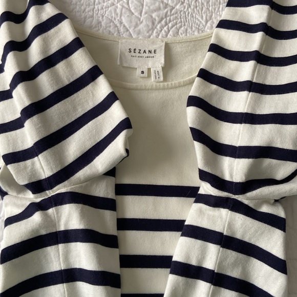 Sezane Loic Mariniere Breton Stripe Shirt White Ecru Blue XS - Picture 14 of 17